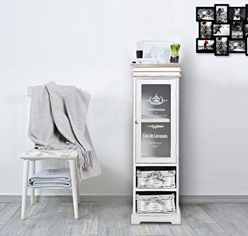 Rebecca Mobili Vetrinetta Bianca, armadietto 1 Anta 2 cassetti, Legno Vimini, Stile Shabby, Arredamento casa Bagno Ingresso - Misure: 104 x 33 x 29 cm (HxLxP) - Art. RE4486 - 2