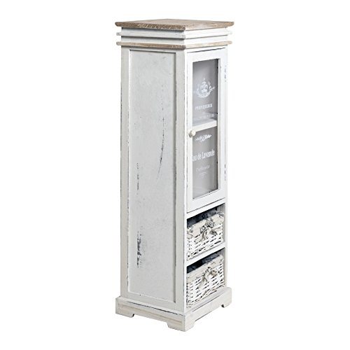 Rebecca Mobili Vetrinetta Bianca, armadietto 1 Anta 2 cassetti, Legno Vimini, Stile Shabby, Arredamento casa Bagno Ingresso - Misure: 104 x 33 x 29 cm (HxLxP) - Art. RE4486 - 3