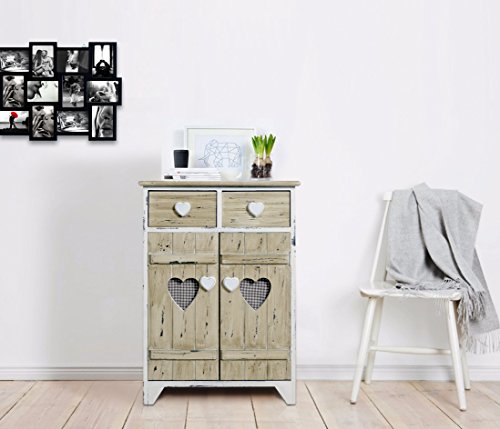 Rebecca Mobili Armadietto 2 cassetti 2 Ante, Comodino di Legno, Bianco Beige, Shabby, per arredo Camera Bagno - Misure: 73 x 52 x 31 cm (HxLxP) - Art. RE4194 - 2