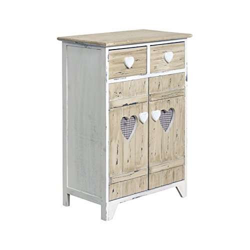 Rebecca Mobili Armadietto 2 cassetti 2 Ante, Comodino di Legno, Bianco Beige, Shabby, per arredo Camera Bagno - Misure: 73 x 52 x 31 cm (HxLxP) - Art. RE4194 - 3