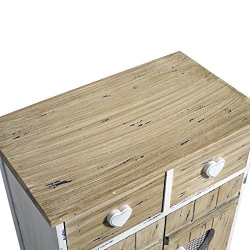 Rebecca Mobili Armadietto 2 cassetti 2 Ante, Comodino di Legno, Bianco Beige, Shabby, per arredo Camera Bagno - Misure: 73 x 52 x 31 cm (HxLxP) - Art. RE4194 - 4