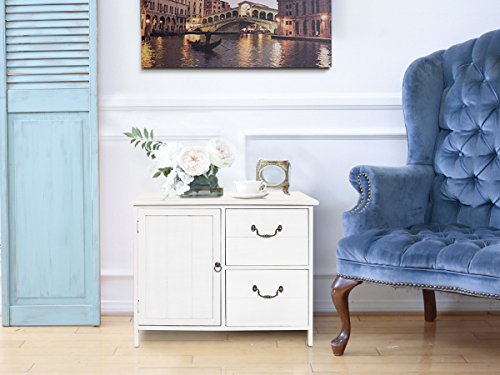 Rebecca Mobili Mobile Bagno 1 Anta 2 cassetti, cassettiera Bianca di Legno, Stile Vintage, per Cucina Ingresso - Misure: 60,5 x 75 x 34 cm (HxLxP) - Art. RE4003 - 2