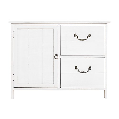 Rebecca Mobili Mobile Bagno 1 Anta 2 cassetti, cassettiera Bianca di Legno, Stile Vintage, per Cucina Ingresso - Misure: 60,5 x 75 x 34 cm (HxLxP) - Art. RE4003 - 3