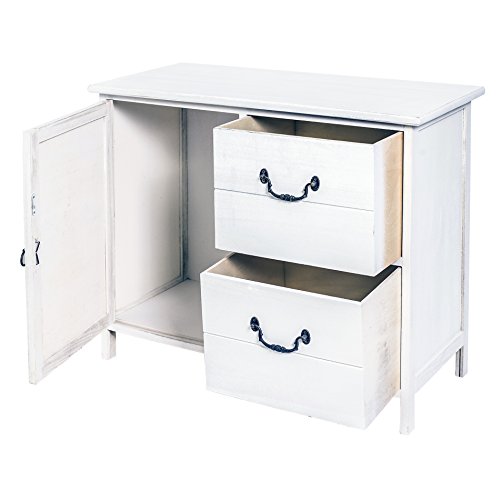 Rebecca Mobili Mobile Bagno 1 Anta 2 cassetti, cassettiera Bianca di Legno, Stile Vintage, per Cucina Ingresso - Misure: 60,5 x 75 x 34 cm (HxLxP) - Art. RE4003 - 4