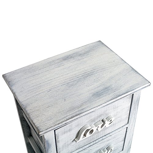 Rebecca srl Mobiletto Comodino legno Bianco Grigio Shabby Stile Vintage Camera Bagno (Cod. RE4555) - 4