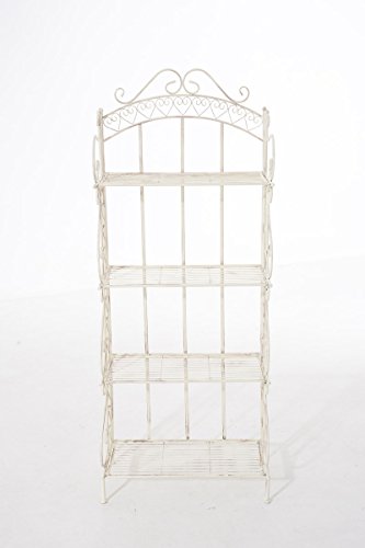 CLP Étagère in Ferro Richiudibile ANTJE – Scaffale Rustico Cucina 4 Ripiani I Scaffale Espositore Shabby Chic I Scaffale Espositore per Piante e Fiori I Scaffale Cucina o Bagno Crema Antico - 2