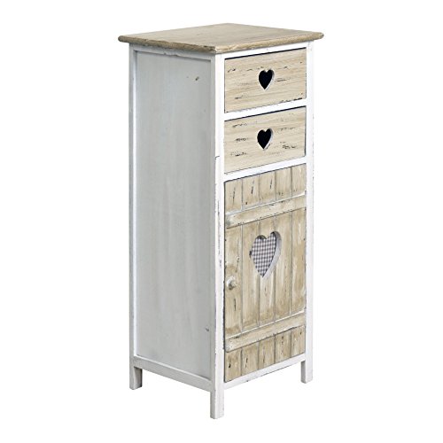 Rebecca Mobili Armadietto Shabby, cassettiera Camera da Letto, 2 cassetti 1 Anta, Stile Shabby, Legno paulonia, Bianco Beige - Misure: 84 x 37 x 31 cm (HxLxP) - Art. RE4415 - 3