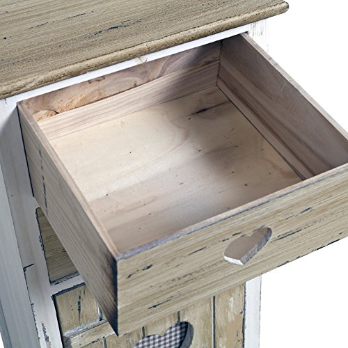 Rebecca Mobili Armadietto Shabby, cassettiera Camera da Letto, 2 cassetti 1 Anta, Stile Shabby, Legno paulonia, Bianco Beige - Misure: 84 x 37 x 31 cm (HxLxP) - Art. RE4415 - 5