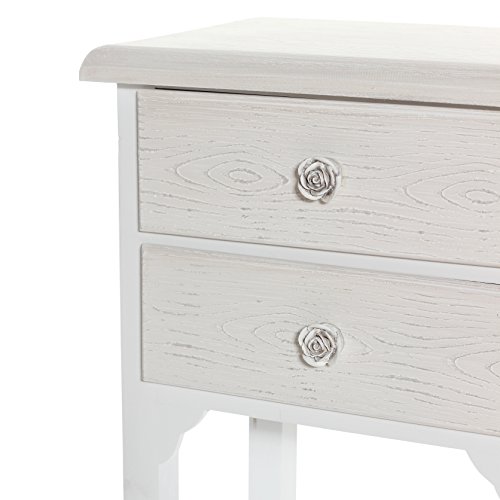 Comodino in stile shabby chic bianco con due cassetti e un ripiano. Bellissimo comodino in legno mdf decorato con pomelli a rosa in resina. Dimensioni: 37x26x70 cm - 3