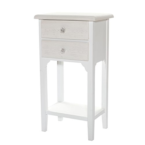 Comodino in stile shabby chic bianco con due cassetti e un ripiano. Bellissimo comodino in legno mdf decorato con pomelli a rosa in resina. Dimensioni: 37x26x70 cm - 4
