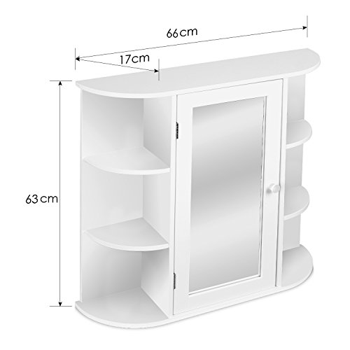 HOMFA Stile Rustico Armadietto Arredo Specchio a Parete, Mobiletto in Legno da Muro, Cremagliera Scaffale Cucina/Bagno e Decoazione Salotto Bianco con Specchio - 2