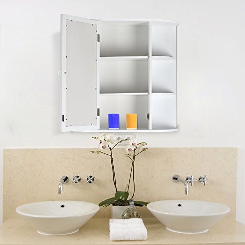 HOMFA Stile Rustico Armadietto Arredo Specchio a Parete, Mobiletto in Legno da Muro, Cremagliera Scaffale Cucina/Bagno e Decoazione Salotto Bianco con Specchio - 6