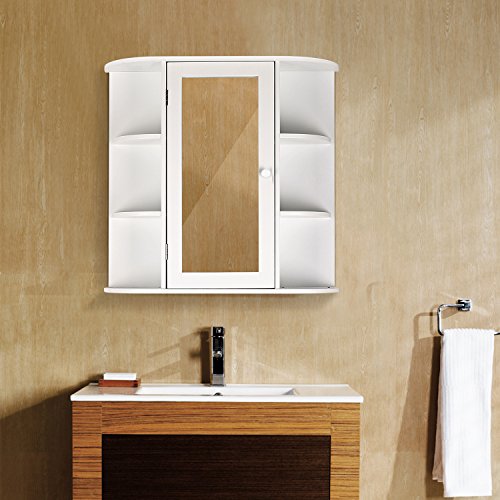 HOMFA Stile Rustico Armadietto Arredo Specchio a Parete, Mobiletto in Legno da Muro, Cremagliera Scaffale Cucina/Bagno e Decoazione Salotto Bianco con Specchio - 7