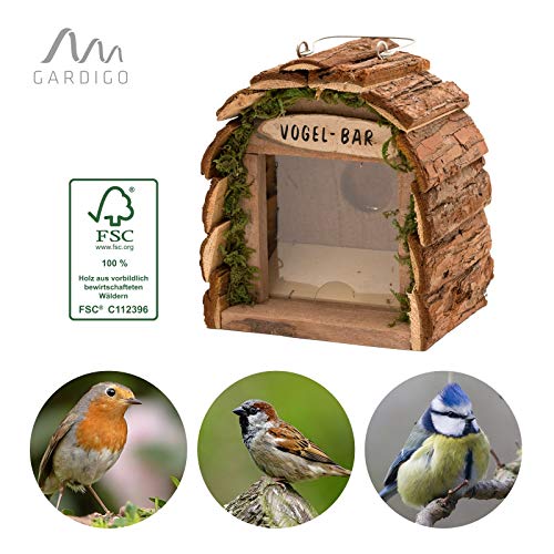 Gardigo Mangiatoia per Uccelli | Stazione per Alimentazione in Legno naturale | Ideale per decorazione giardino - 9