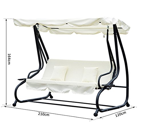 Outsunny Dondolo da Giardino Tre Posti Trasformabile in Letto con Cuscini 200 × 120 × 164cm Crema - 3