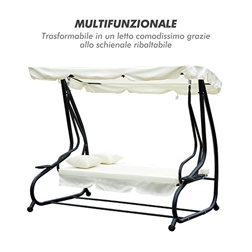 Outsunny Dondolo da Giardino Tre Posti Trasformabile in Letto con Cuscini 200 × 120 × 164cm Crema - 4