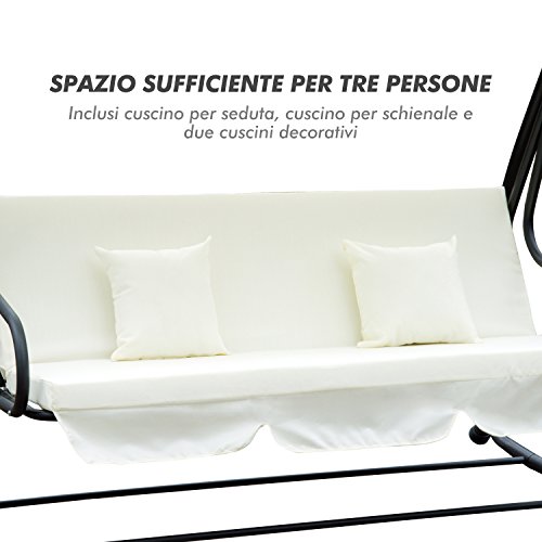 Outsunny Dondolo da Giardino Tre Posti Trasformabile in Letto con Cuscini 200 × 120 × 164cm Crema - 8