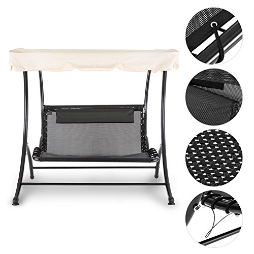 Blumfeldt Aristo Sdraio a Dondolo da Giardino o Terrazzo Sospeso Con Parasole (Cuscino Imbottito Incluso, Per 2 persone, Resistente alle intemperie) Nero / Beige - 2
