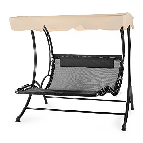 Blumfeldt Aristo Sdraio a Dondolo da Giardino o Terrazzo Sospeso Con Parasole (Cuscino Imbottito Incluso, Per 2 persone, Resistente alle intemperie) Nero / Beige - 5