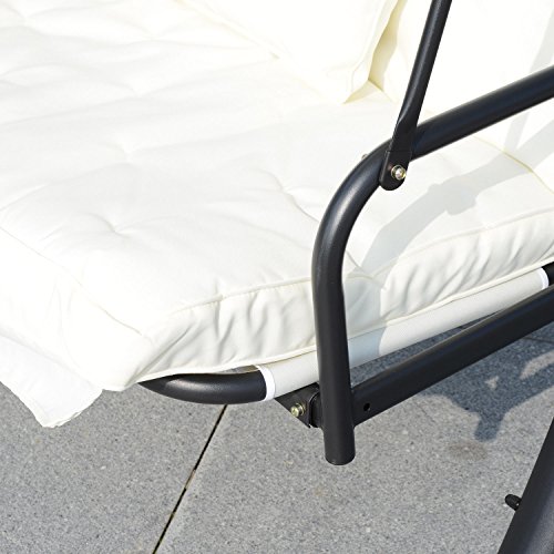 Outsunny Dondolo da Giardino 3 Posti con Tetto Reclinabile Trasformabile Letto in Poliestere Crema 200 x 125 x 170cm - 8
