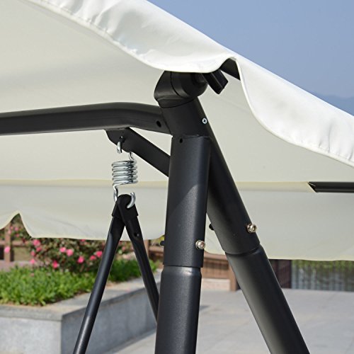 Outsunny Dondolo da Giardino 3 Posti con Tetto Reclinabile Trasformabile Letto in Poliestere Crema 200 x 125 x 170cm - 9