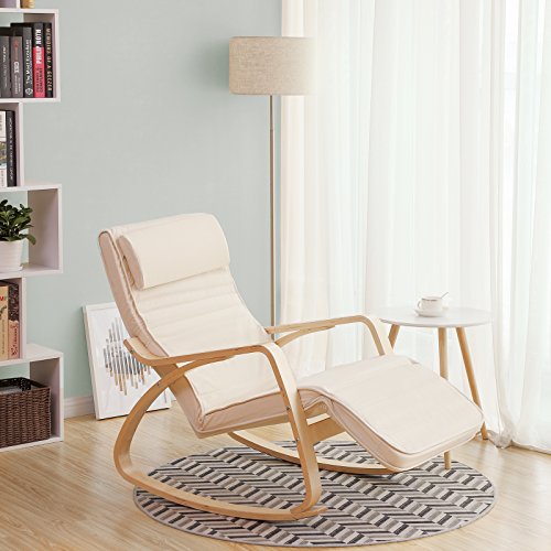 SONGMICS Poltrona Dondolo Sedia a Dondolo con Poggia Gambe di Angolo Regolabile a 5 Gradi Carico Massimo 150 kg Beige LYY10M - 2