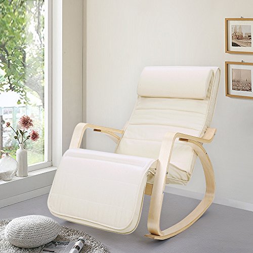 SONGMICS Poltrona Dondolo Sedia a Dondolo con Poggia Gambe di Angolo Regolabile a 5 Gradi Carico Massimo 150 kg Beige LYY10M - 3