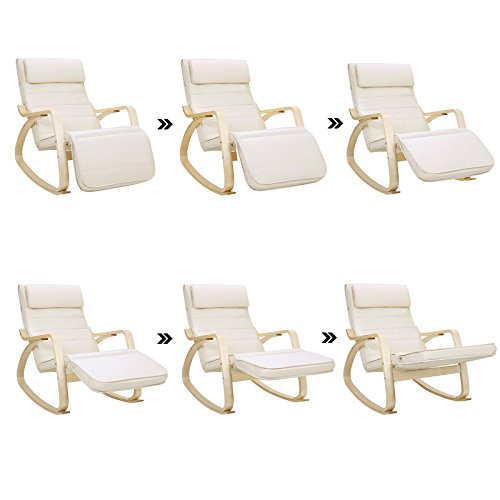 SONGMICS Poltrona Dondolo Sedia a Dondolo con Poggia Gambe di Angolo Regolabile a 5 Gradi Carico Massimo 150 kg Beige LYY10M - 4