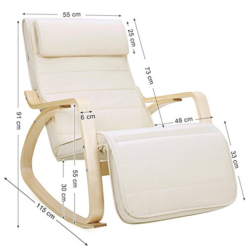SONGMICS Poltrona Dondolo Sedia a Dondolo con Poggia Gambe di Angolo Regolabile a 5 Gradi Carico Massimo 150 kg Beige LYY10M - 5