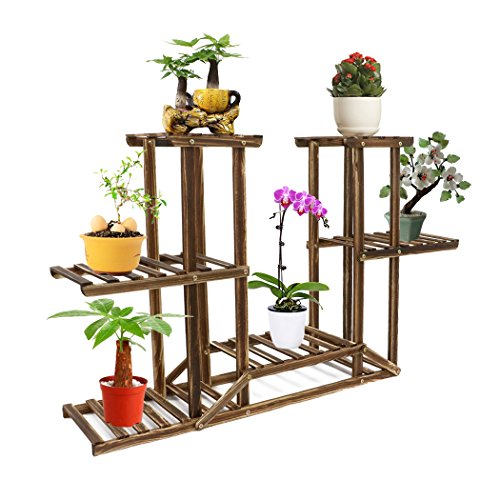 Malayas Scaffale Porta-fiori 6 Ripiani Legno Fioriera Verticale a Scala da Interno 95 cm x 95 cm x 25 cm - 2