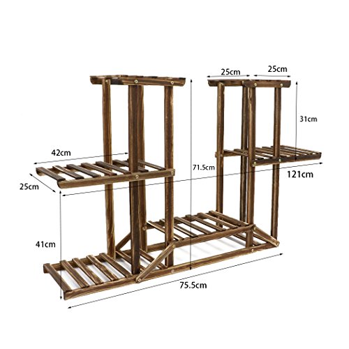 Malayas Scaffale Porta-fiori 6 Ripiani Legno Fioriera Verticale a Scala da Interno 95 cm x 95 cm x 25 cm - 3