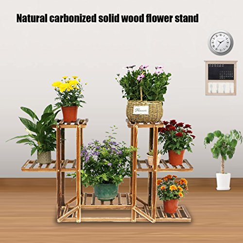 Malayas Scaffale Porta-fiori 6 Ripiani Legno Fioriera Verticale a Scala da Interno 95 cm x 95 cm x 25 cm - 9