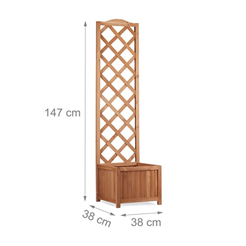 Relaxdays 10022924_59 Fioriera con Grigliato in Legno da Giardino Vaso per Piante Rampicanti 25 L con Griglia 150 cm Resistente Naturale - 2