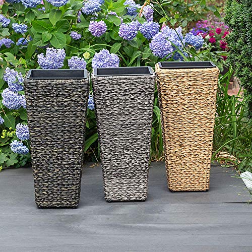 Park Alley Vaso per Fiori in Plastica Effetto Vimini - Fioriera per Esterni ed Interni - Arredo Moderno ed Elegamente per Giardino, Terrazza o Salotto - Beige - 6