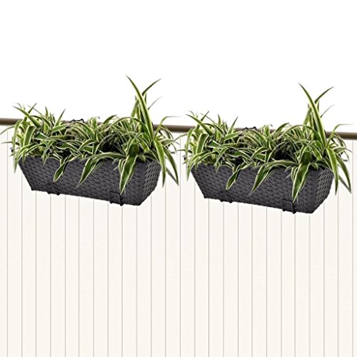 Anself Set 2 Pezzi Trapezio Vasi Fioriere in Rattan, Nero 80cm/50cm - 3