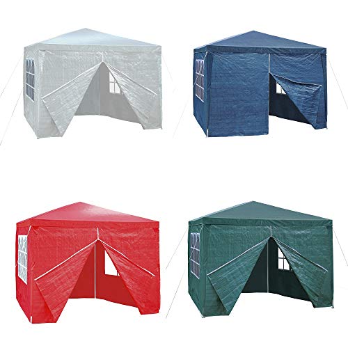 JOM 127134 Gazebo da giardino, 3 x 3 m, con 4 pareti laterali, 3 finestre e 1 porta con chiusura lampo, materiale PE 110G, barre di metallo, giunzioni plastiche, impermeabile, con picchetti e corde di tensione, bianco - 4