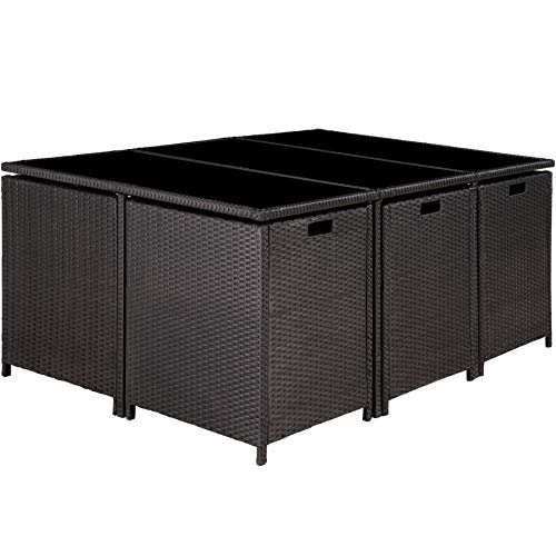 TecTake Set di mobili da giardino poli rattan arredamento set | 6 Sedie + 1 Tavolo + 4 Sgabelli | Involucro protettivo | - disponibile in diversi colori - (Nero | no. 402828) - 2