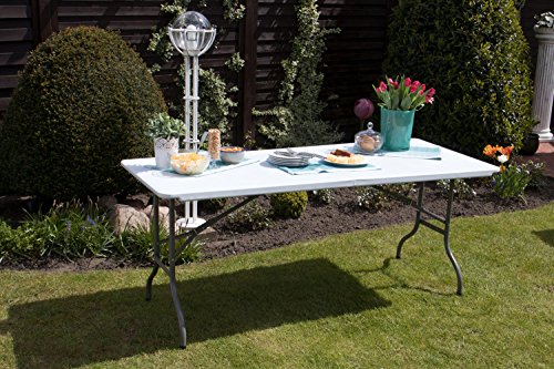 Tavolo Pieghevole da Giardino Bianco perfetto come Tavolo da Campeggio, da Buffet, da Cucina | Tavolino Esterni Richiudibile a Valigetta con Maniglia | by Park Alley - 6