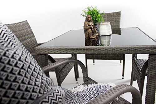 AVANTI TRENDSTORE - Arezzo small - Set da giardino in polirattan grigio, 4 sedie (dimensioni LAP 46x90x62 cm) e 1 tavolo con vetro nero (dimensioni LAP 90x74x90 cm) - 3