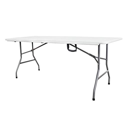 Todeco - Tavolo Portatile Pieghevole, Tavolo Trasportabile - Materiale: HDPE - Carico massimo: 100 kg - 180 x 76 cm, Bianco, Pieghevole a metà - 2