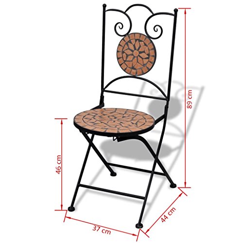 Festnight Set da Bistrò con Tavolo Rotondo e 2 Sedie Pieghevoli in Metallo con Mosaico,Set Tavolo e Sedie da Giardino Esterno in Metallo,Set Tavolo e Sedie da Balcone in Metallo - 5