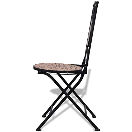 Festnight Set da Bistrò con Tavolo Rotondo e 2 Sedie Pieghevoli in Metallo con Mosaico,Set Tavolo e Sedie da Giardino Esterno in Metallo,Set Tavolo e Sedie da Balcone in Metallo - 10