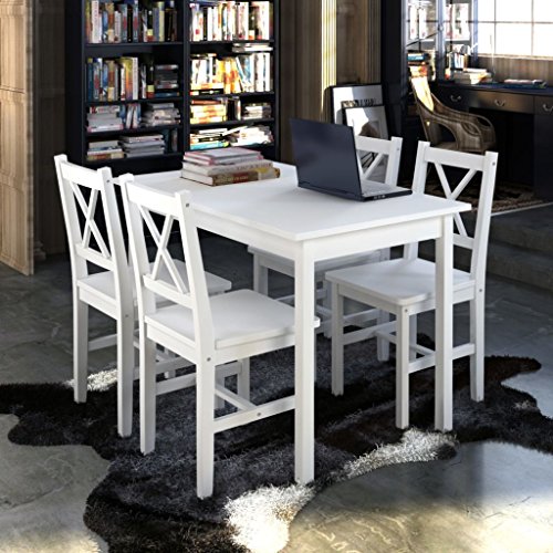 vidaXL Set da Pranzo per Giardino in Legno Bianco Tavolo e Sedie per Esterno - 2