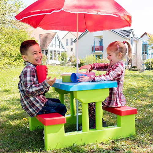 TecTake SET MOBILI DA GIARDINO TAVOLO PER BAMBINI CON PANCHINE INCL. OMBRELLONE - 9