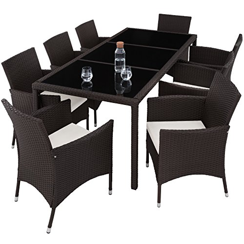 TecTake SET DI MOBILI DA GIARDINO POLI RATTAN ARREDAMENTO SET 8 SEDIE + TAVOLO - disponibile in diversi colori - (Marrone | no. 402039) - 3