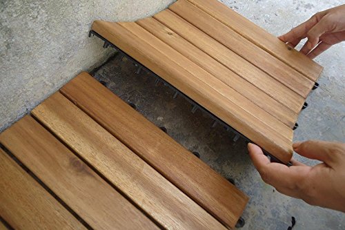 6x in legno massiccio di Acacia Tiles. a incastro in legno per giardino, Patio, terrazza, Hot Tub. piano quadrato, 30 cm, motivo: Piastrelle - 2
