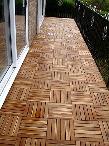 6x in legno massiccio di Acacia Tiles. a incastro in legno per giardino, Patio, terrazza, Hot Tub. piano quadrato, 30 cm, motivo: Piastrelle - 3