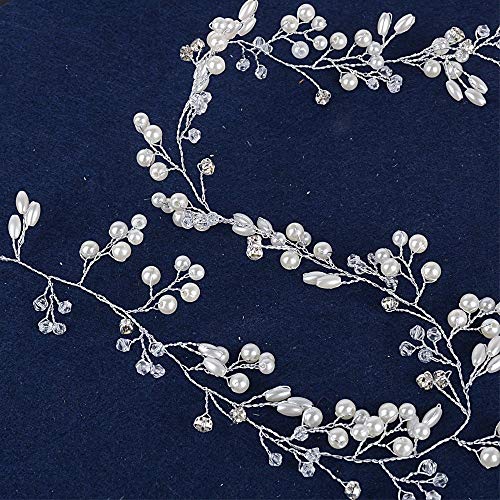 JNCH 50CM Fascia Nuziale Capelli Sposa Donna Accessori Matrimonio Perle Fiori Vite Lunghi Decorazioni (B) - 3