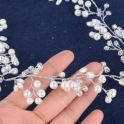 JNCH 50CM Fascia Nuziale Capelli Sposa Donna Accessori Matrimonio Perle Fiori Vite Lunghi Decorazioni (B) - 4