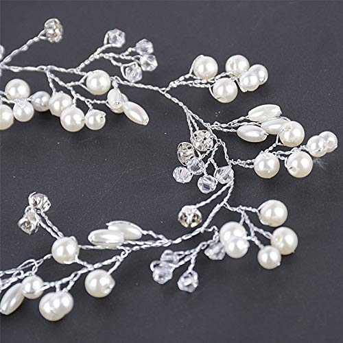 JNCH 50CM Fascia Nuziale Capelli Sposa Donna Accessori Matrimonio Perle Fiori Vite Lunghi Decorazioni (B) - 6